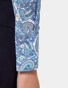 Fitted White & Blue Paisley Shirt