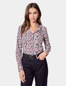 Fitted White & Purple Floral Shirt