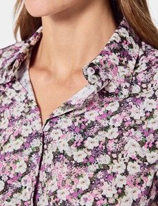 Fitted White & Purple Floral Shirt