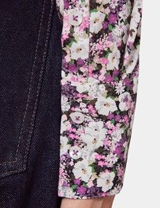 Fitted White & Purple Floral Shirt