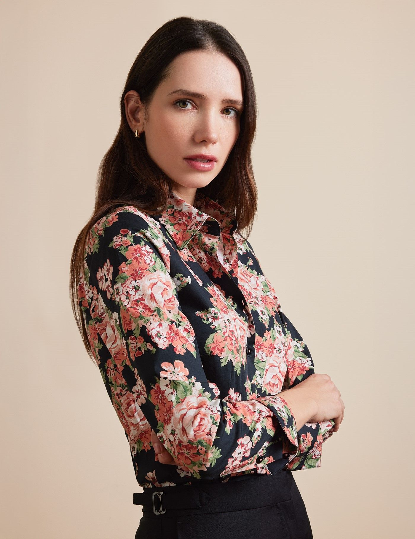 Fitted White & Green Vintage Floral Shirt