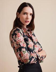 Fitted Black & Red Floral Shirt