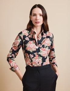 Fitted Black & Red Floral Shirt