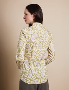 Fitted Olive & White Floral Shirt