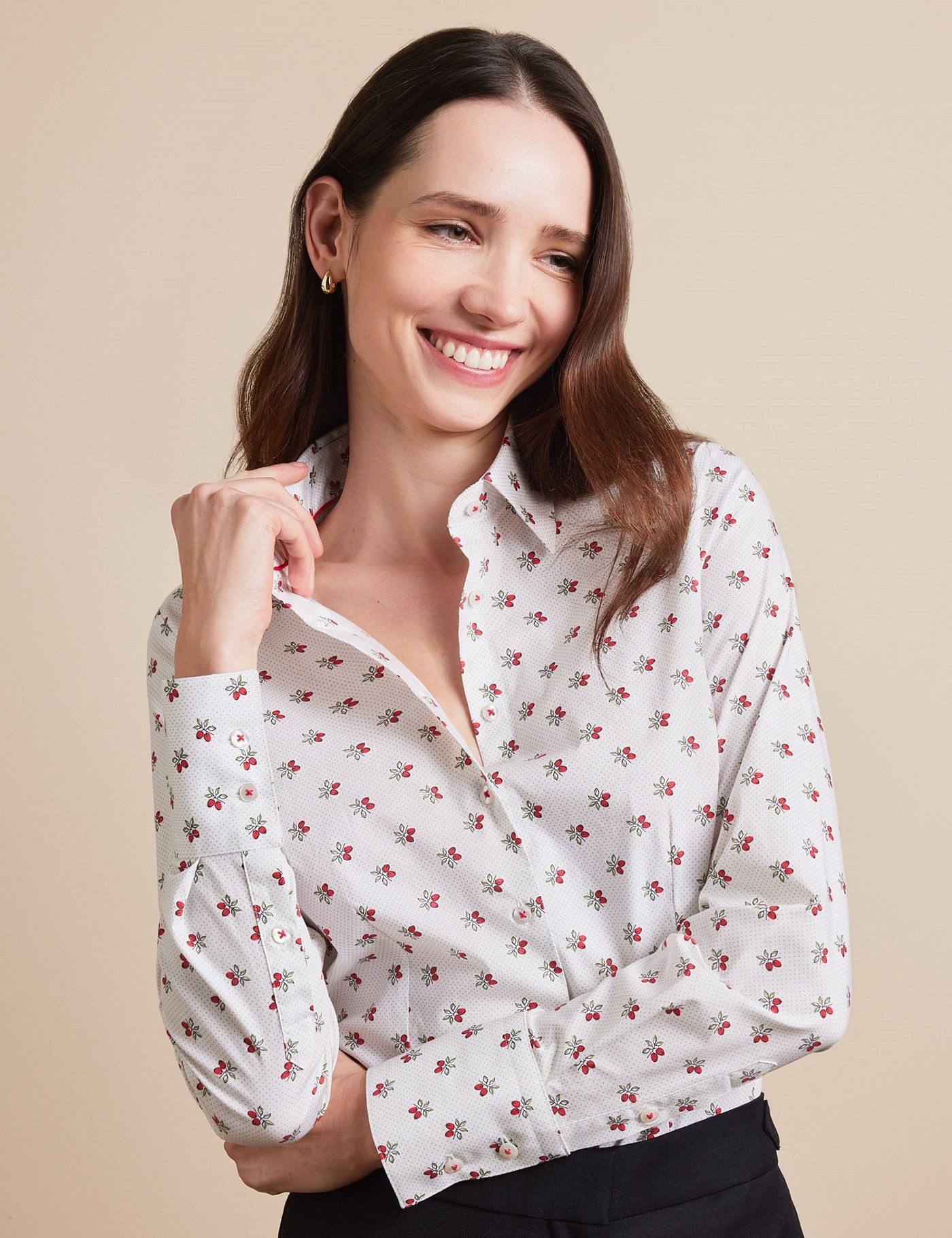 Cream & Black Floral Semi-Fitted Cotton Shirt