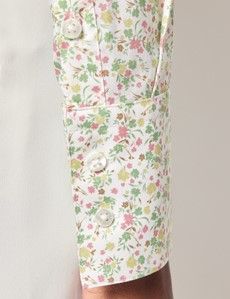Fitted White & Green Ditsy Floral Shirt
