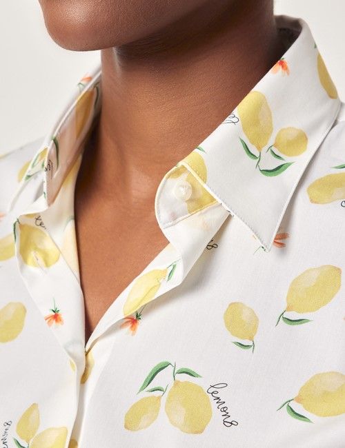 White & Yellow Sicily Lemons Cotton Stretch Fitted Shirt-preview