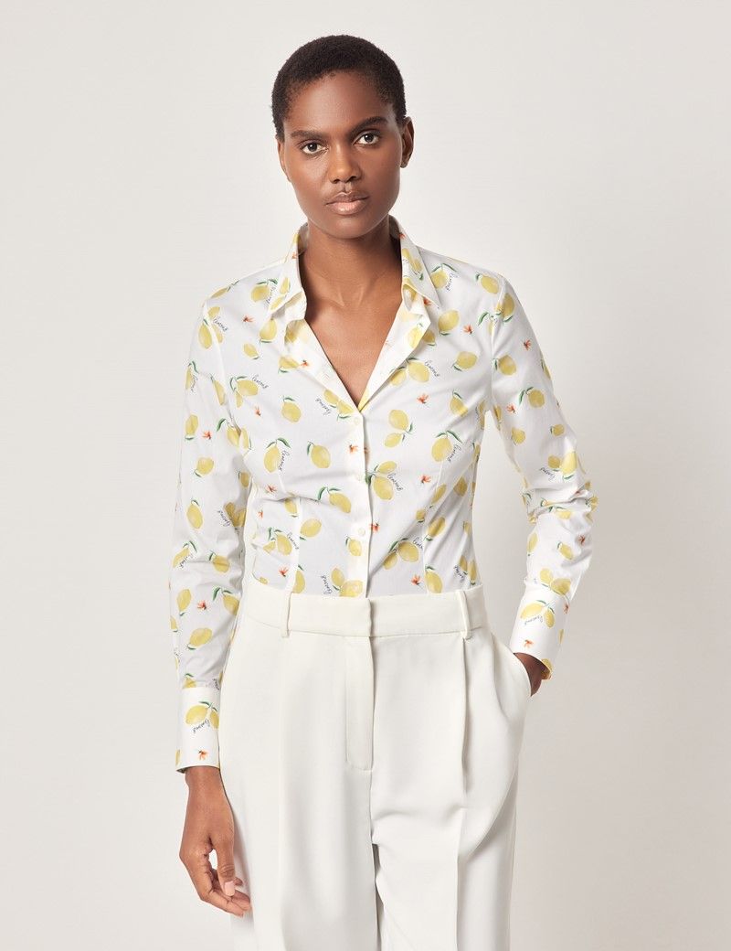 Fitted White & Yellow Sicily Lemons Shirt