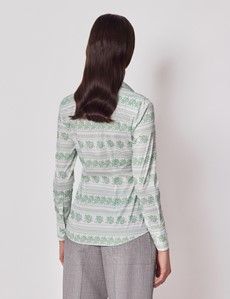 Fitted White & Green Folk Stitch Shirt
