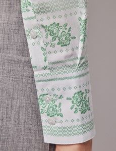 Fitted White & Green Folk Stitch Shirt