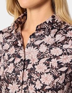 Fitted Black & Pink Floral Shirt