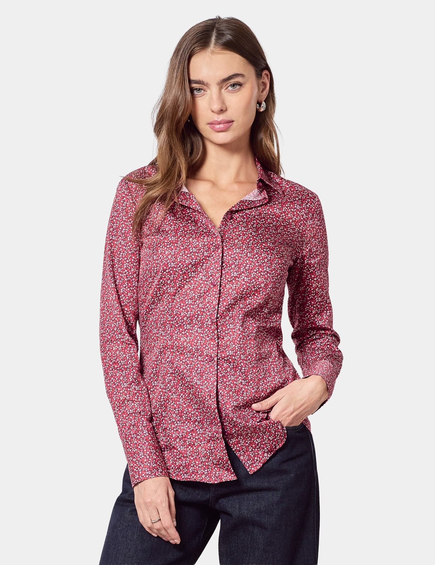 Fitted Burgundy & White Floral Shirt