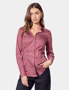 Fitted Burgundy & White Floral Shirt