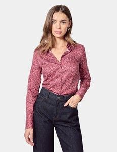 Fitted Burgundy & White Floral Shirt