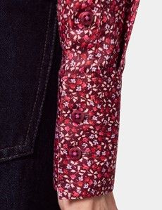 Fitted Burgundy & White Floral Shirt