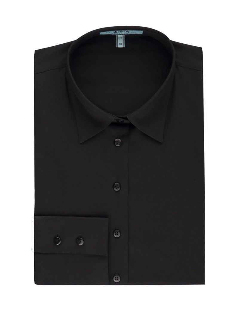 Women's Black Fitted Stretch Shirt - Single Cuff | Hawes & Curtis