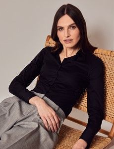 Black Cotton Stretch Fitted Shirt