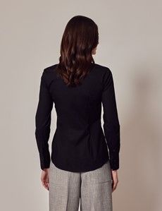 Black Cotton Stretch Fitted Shirt-preview5