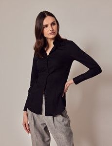 Black Cotton Stretch Fitted Shirt-preview4