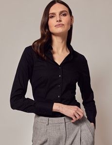 Black Cotton Stretch Fitted Shirt-preview6