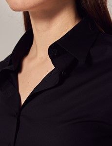 Black Cotton Stretch Fitted Shirt-preview1