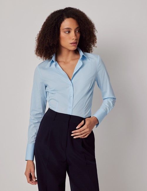 Ice Blue Cotton Stretch Fitted Shirt