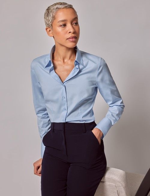 Light Blue Fitted Cotton Stretch Shirt