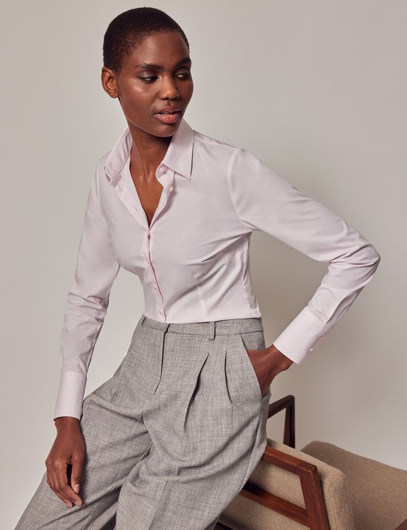 Women's Pink Fitted Cotton Stretch Shirt | Hawes & Curtis