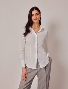 White Fitted Cotton Stretch Shirt