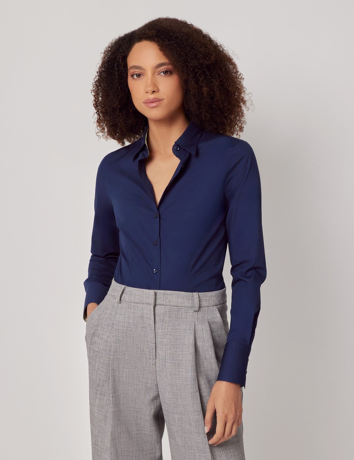 Navy Fitted Cotton Shirt - Contrast Detail