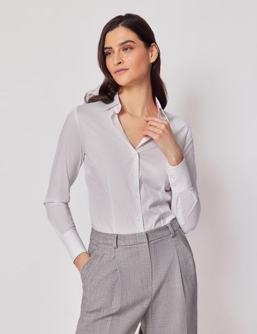 White Cotton Fitted Shirt - Contrast Detail