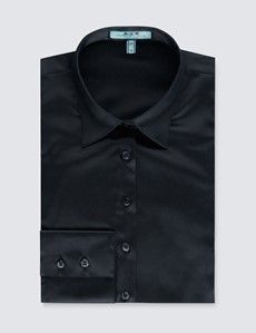 Black Fitted Satin Shirt-preview7
