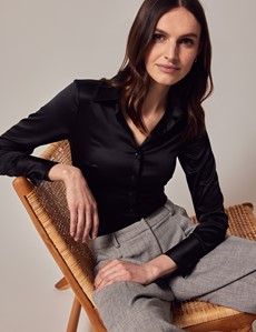 Black Fitted Satin Shirt