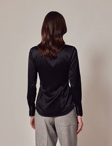 Black Fitted Satin Shirt-preview3