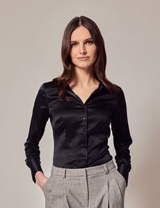 Black Fitted Satin Shirt-preview5
