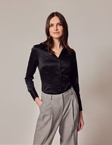 Black Fitted Satin Shirt-preview2