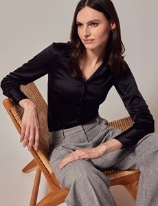 Black Fitted Satin Shirt-preview6
