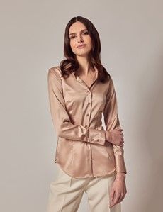Taupe Fitted Satin Shirt-preview5