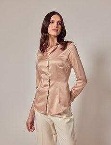 Taupe Fitted Satin Shirt-preview2
