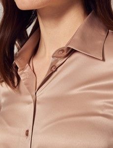 Taupe Fitted Satin Shirt-preview1
