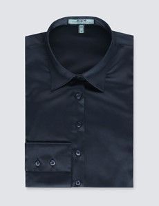 Navy Fitted Satin Shirt-preview7
