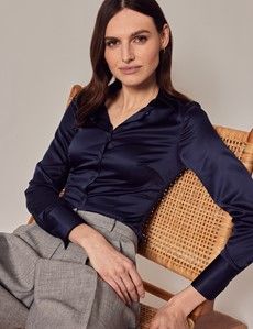 Navy Fitted Satin Shirt-preview6