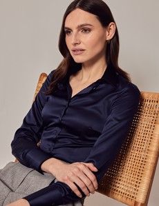 Navy Fitted Satin Shirt