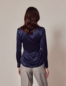 Navy Fitted Satin Shirt-preview4