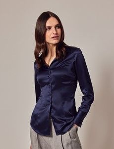 Navy Fitted Satin Shirt-preview5