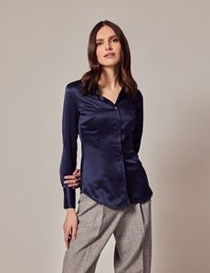 Navy Fitted Satin Shirt-preview2