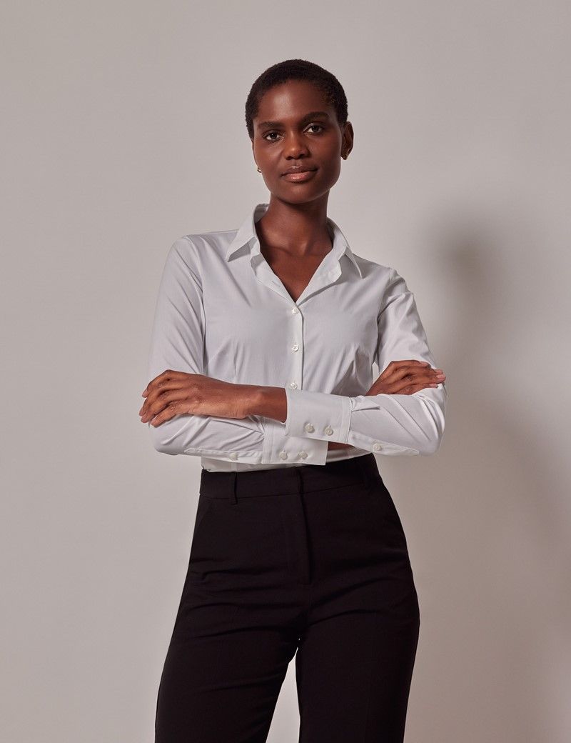 Women's White Cotton Nylon Fitted Shirt| Hawes & Curtis | UK