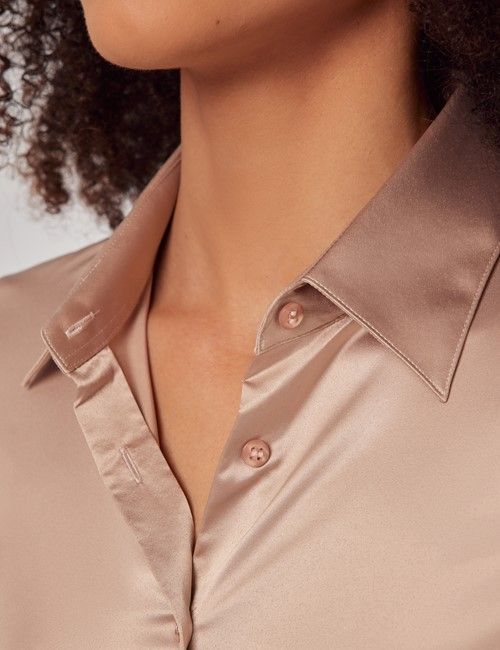 Taupe Fitted Satin Shirt-preview
