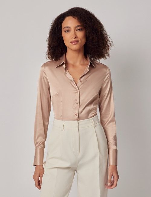 Taupe Fitted Satin Shirt