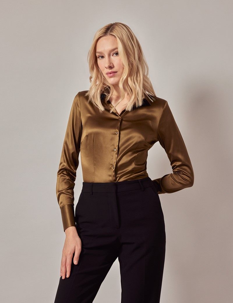 Olive satin top shop
